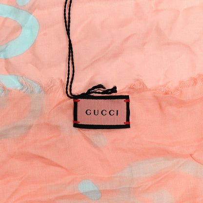Gucci Modal Silk GG Writers Fringe Shawl Old Rose Sky Blue 2 of 3