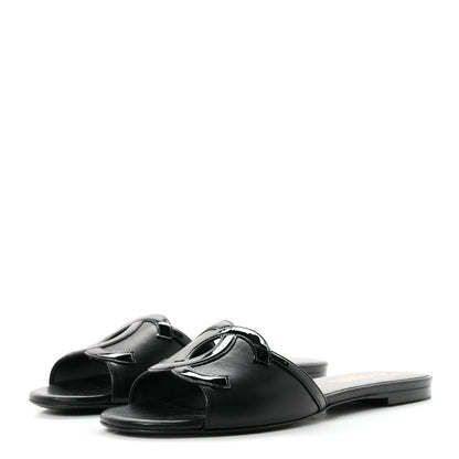 Chanel Lambskin Patent Calfskin CC Cutout Mules 39.5 Black 4 of 10