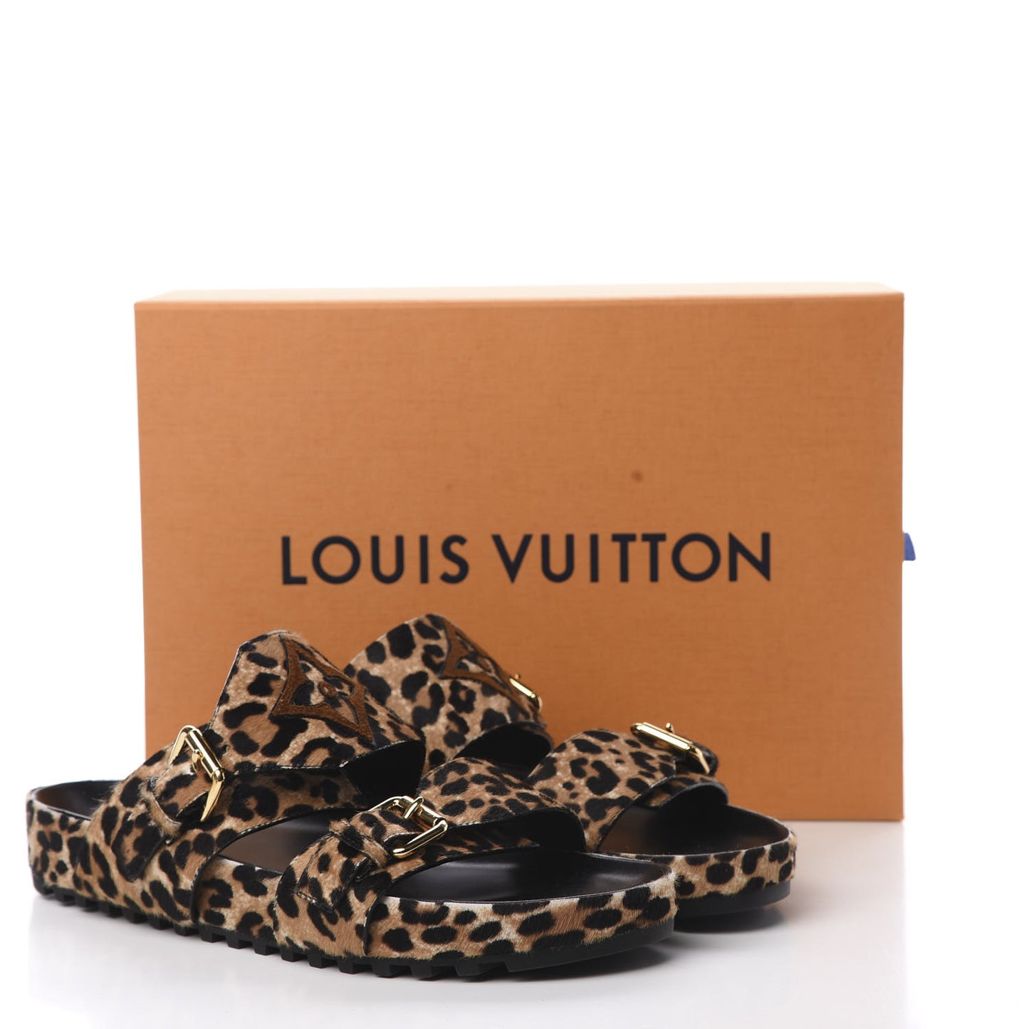 Calfskin Pony Hair Leopard Bom Dia Mule Sandals 40 Cognac Brown