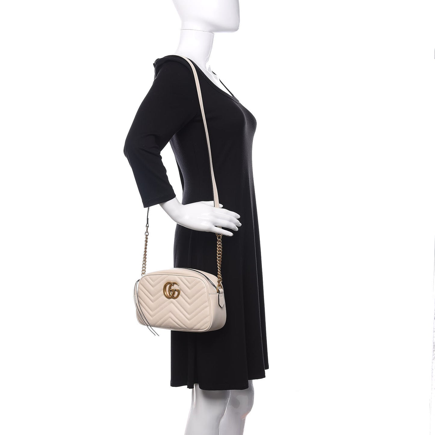 Calfskin Matelasse Small GG Marmont Chain Shoulder Bag White