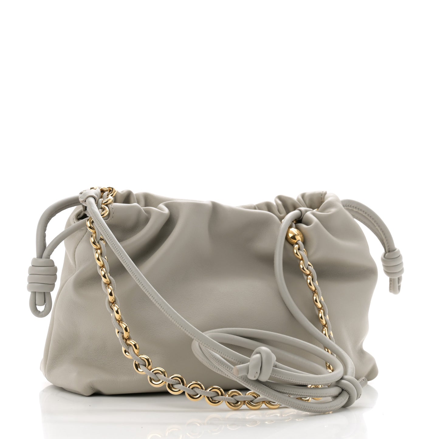 Mellow Nappa Donut Chain Medium Flamenco Knot Clutch Shell Grey