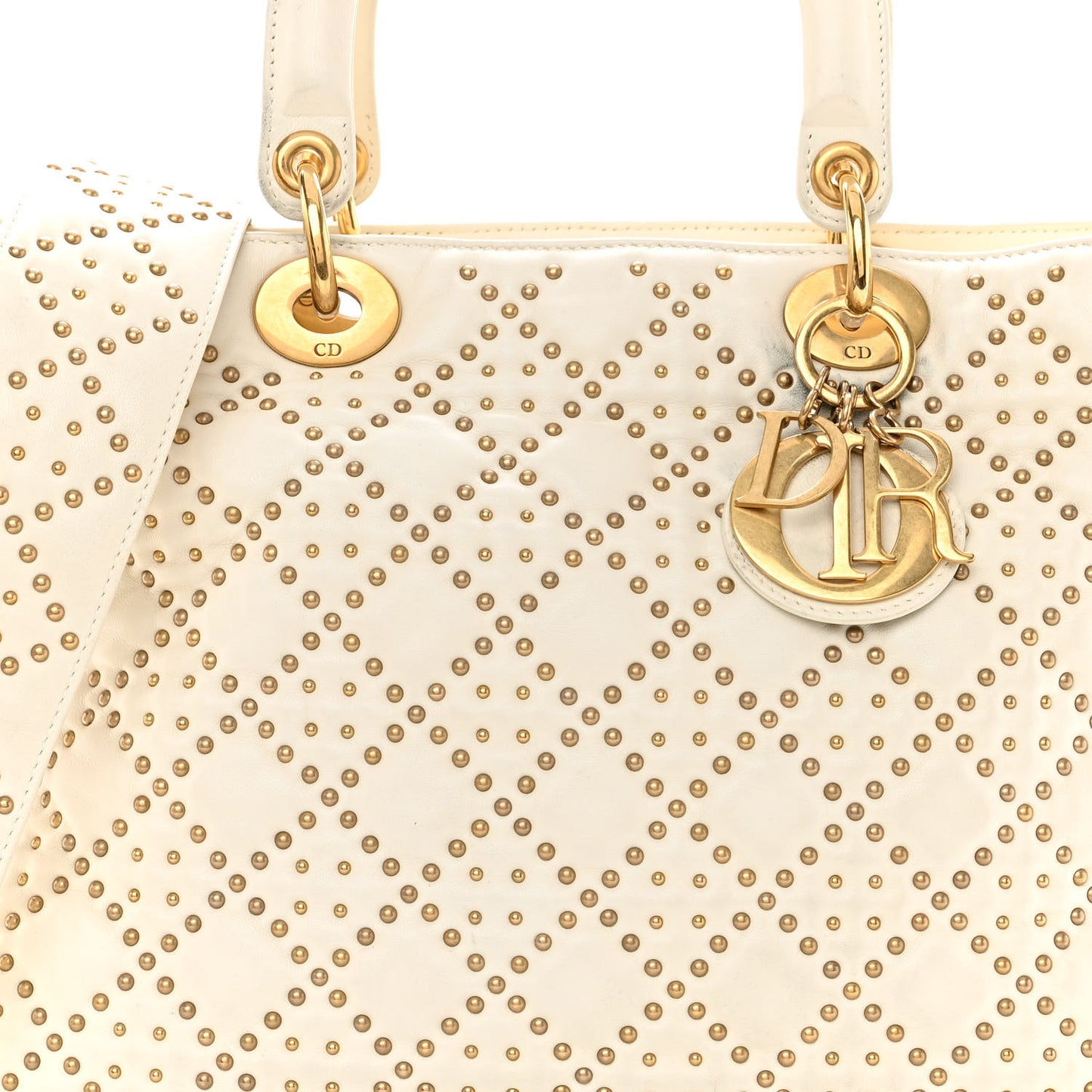 Lambskin Cannage Studded Large Supple Lady Dior White