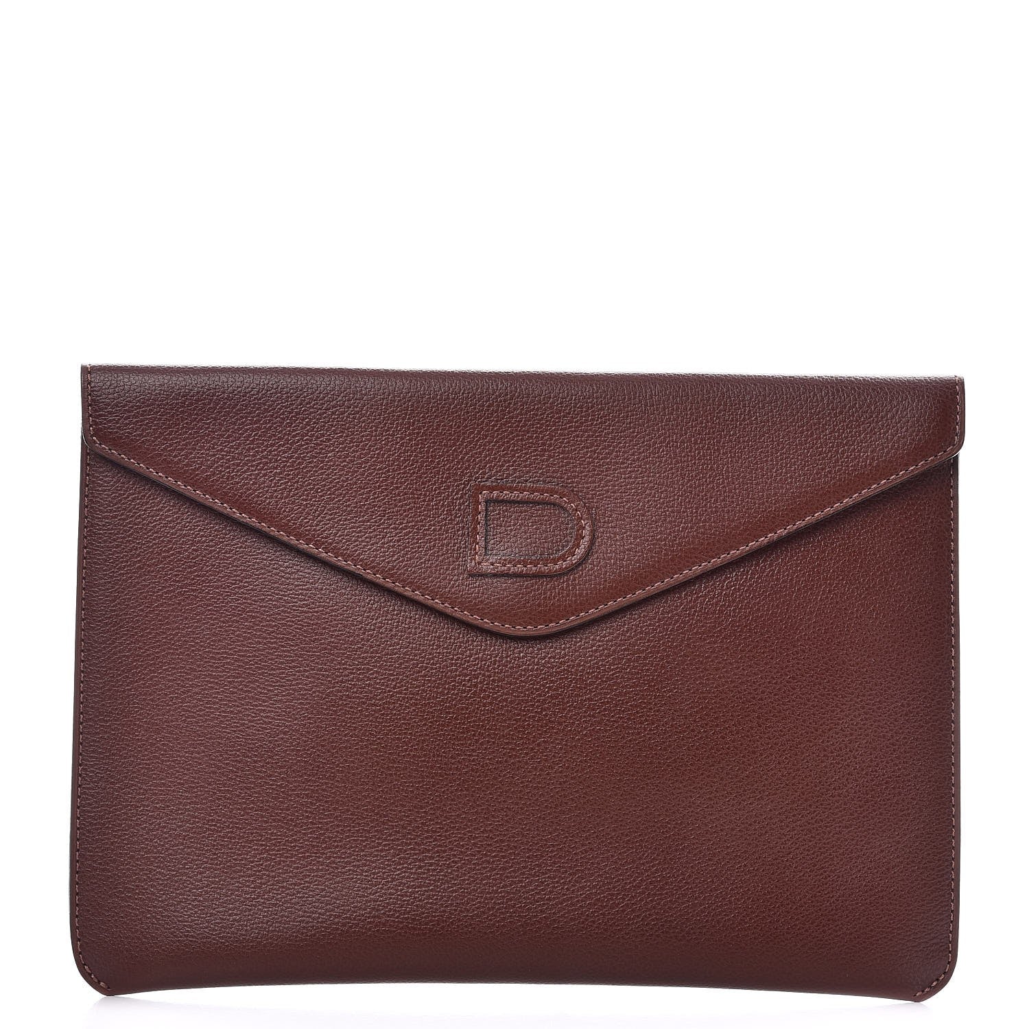 Delvaux Grained Calfskin Envelope Clutch Brown 1 of 7