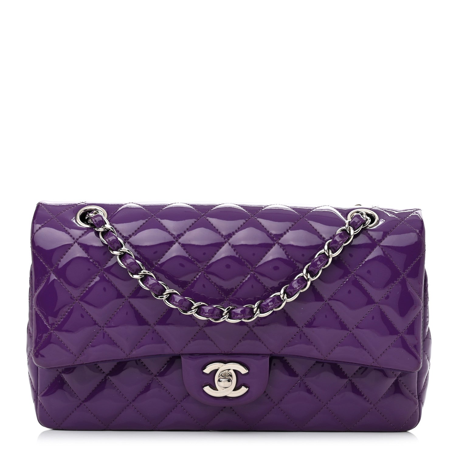 Chanel Patent Calfskin Quilted Medium Double Flap Purple 1 of 11