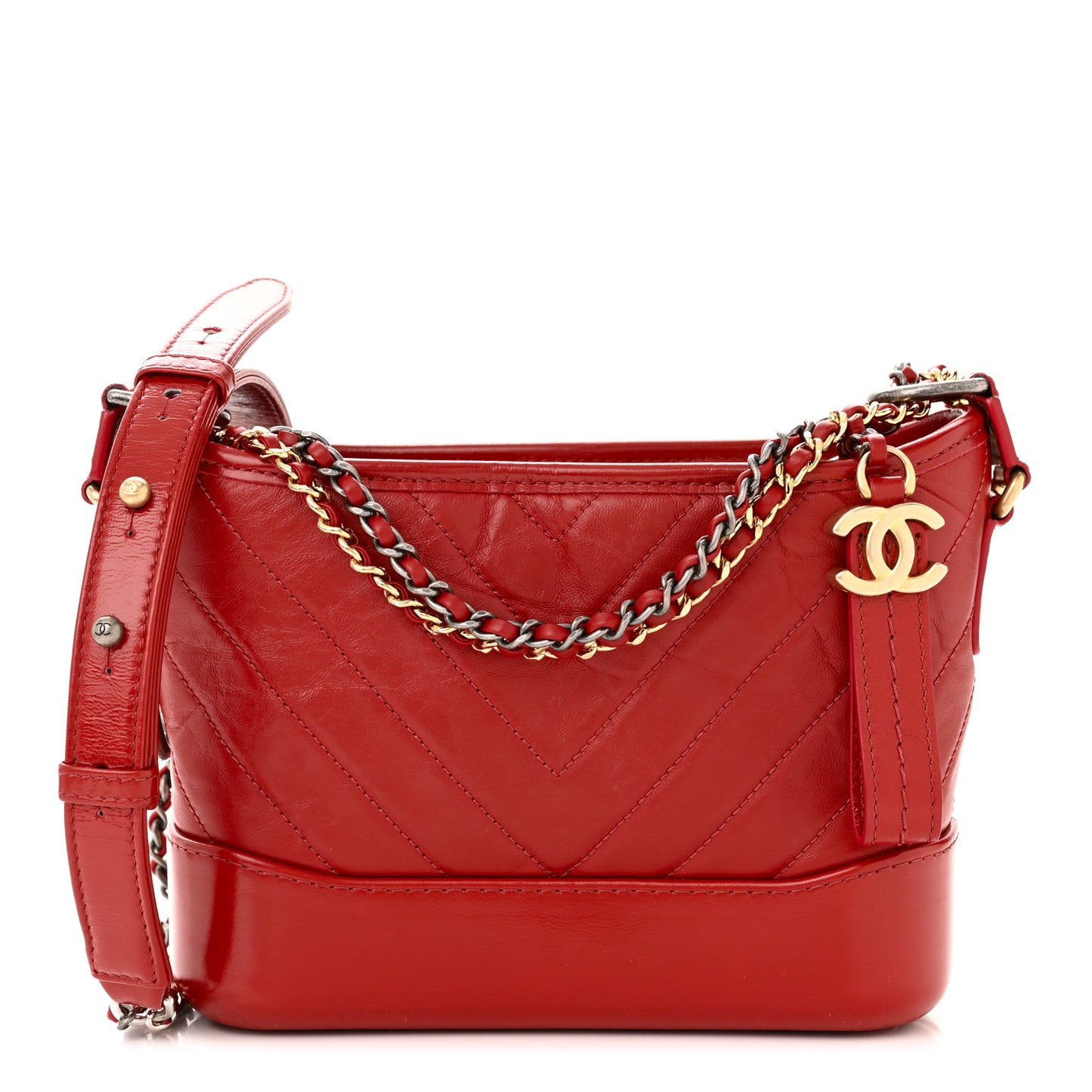 Aged Calfskin Chevron Quilted Small Gabrielle Hobo Red