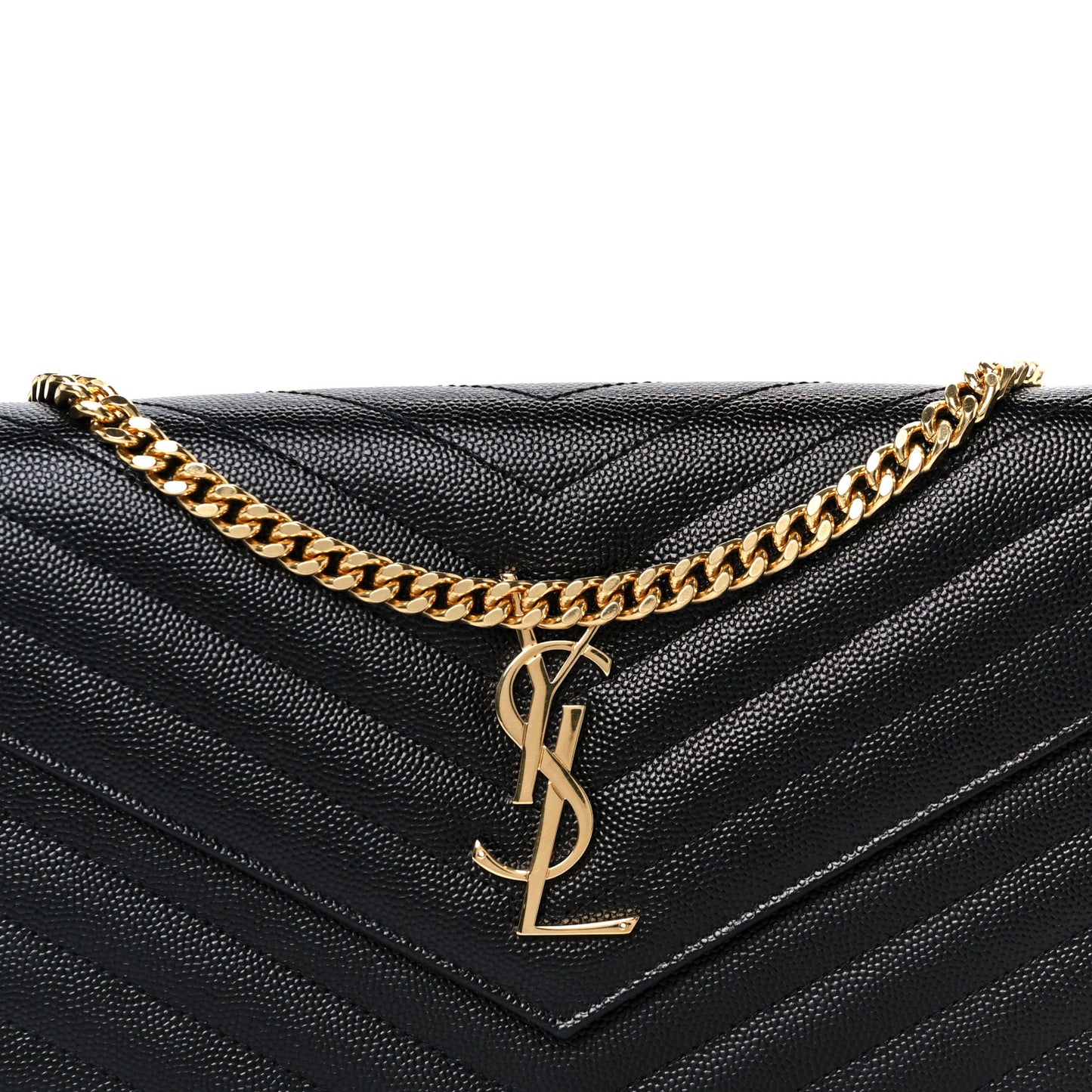 Grain De Poudre Matelasse Chevron Monogram Chain Wallet Black