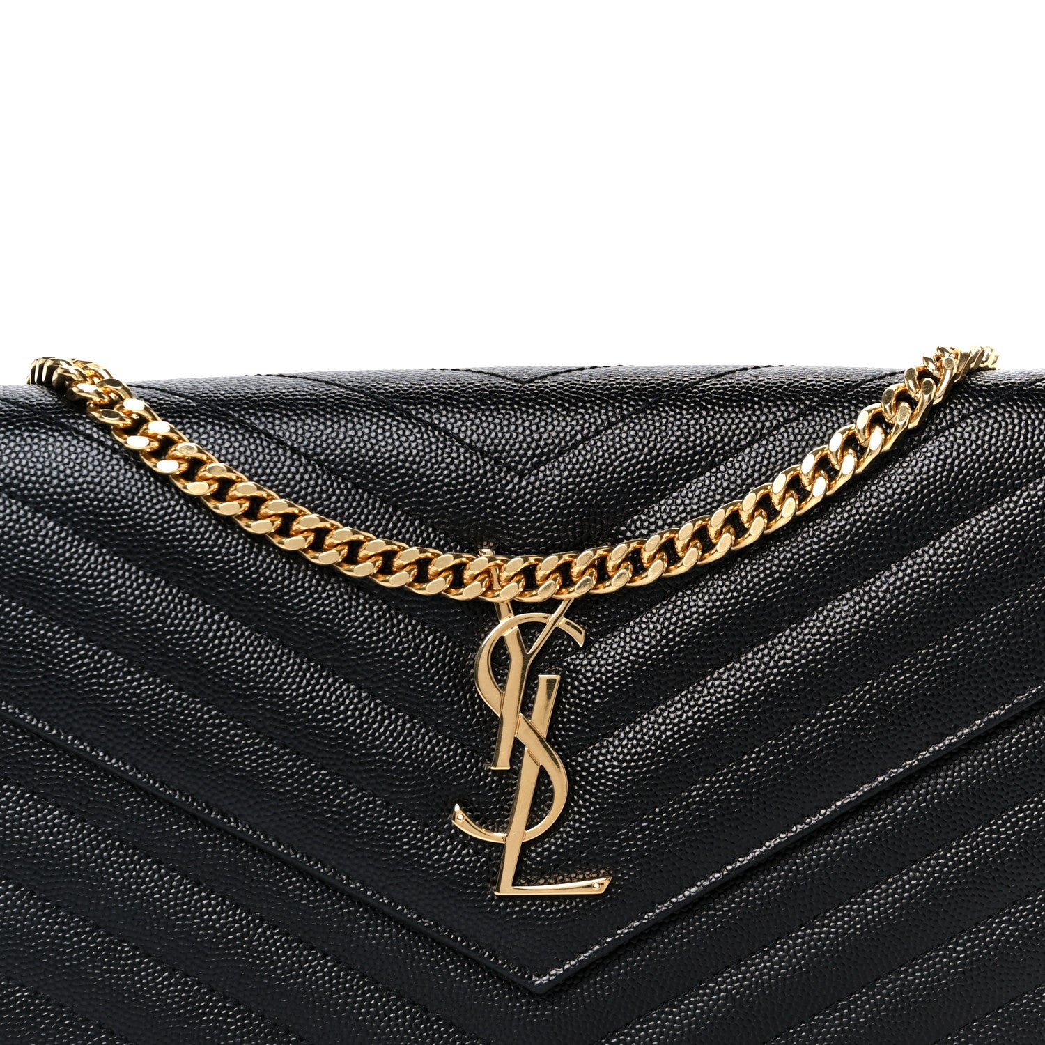 Saint Laurent Grain De Poudre Matelasse Chevron Monogram Chain Wallet Black 7 of 9