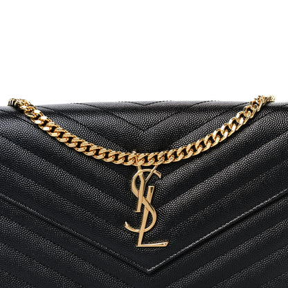 Saint Laurent Grain De Poudre Matelasse Chevron Monogram Chain Wallet Black 7 of 9