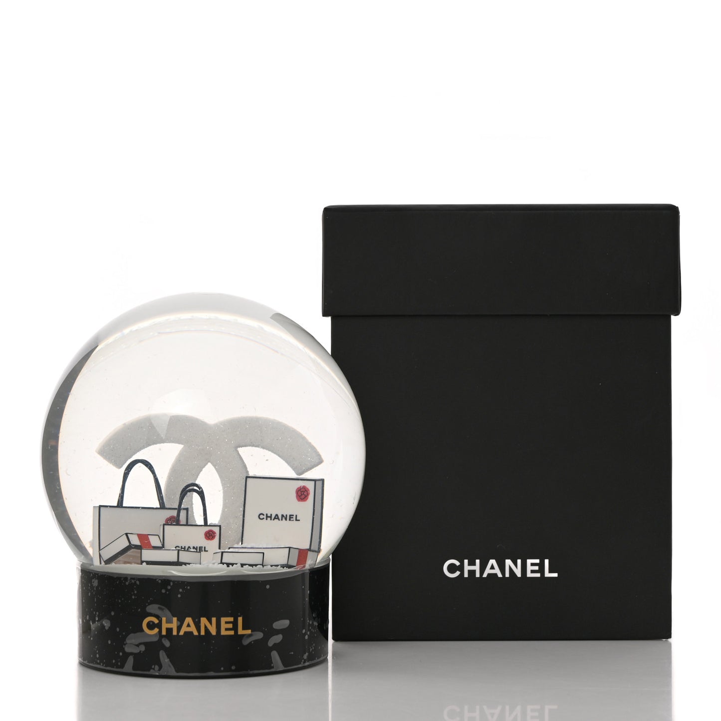 Glass CC Shopping Bag Snow Globe