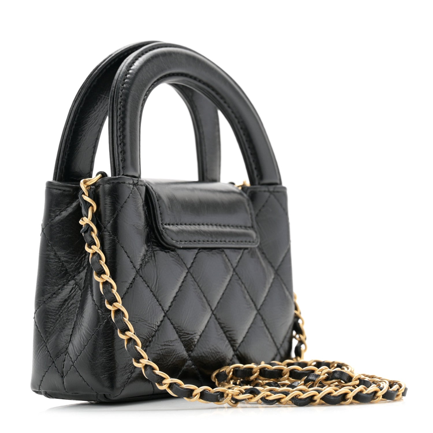 Chanel Shiny Aged Calfskin Quilted Mini Nano Kelly Shopper Black 3 of 11