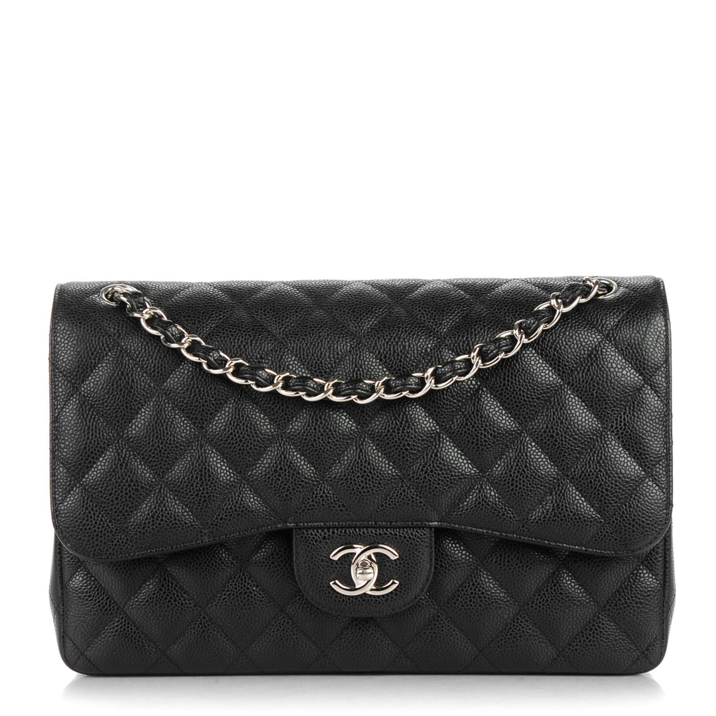 Caviar Quilted Jumbo Double Flap Black