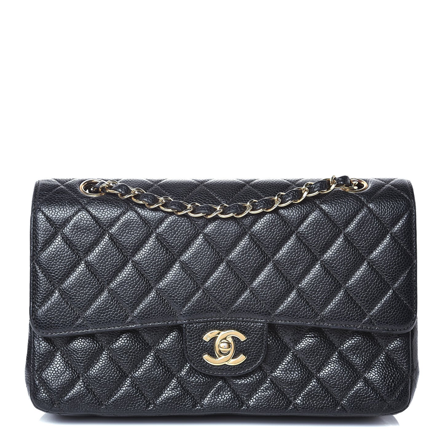 Caviar Quilted Medium Double Flap Black