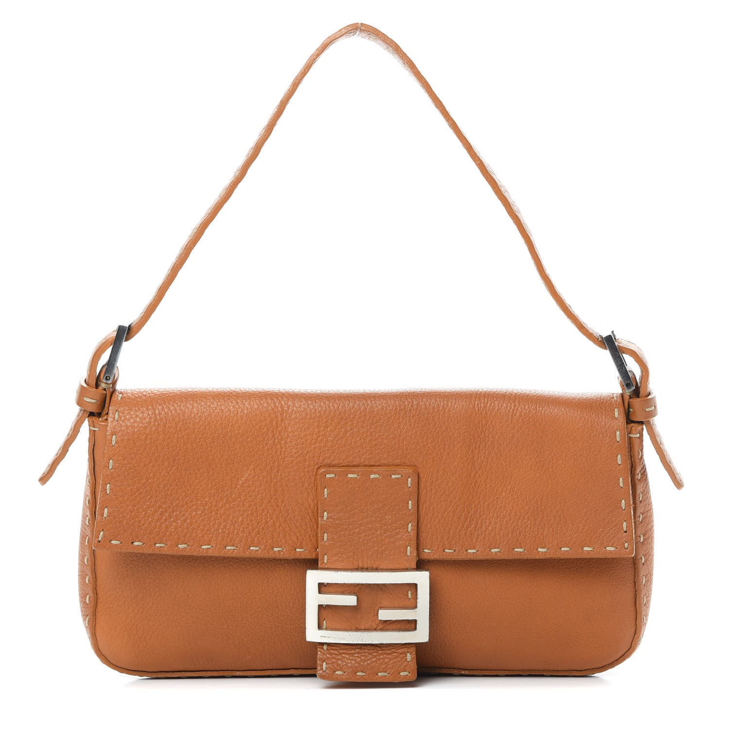 Fendi Calfskin Romano Selleria Baguette Brown 1 of 10