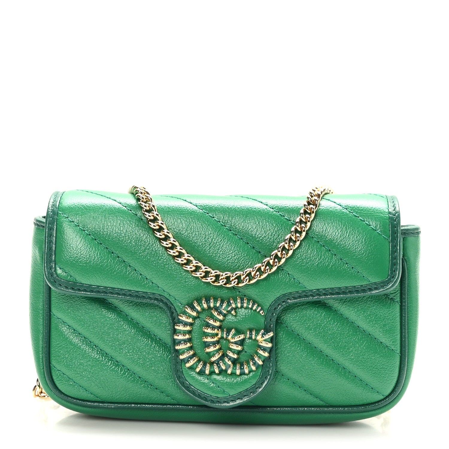 Gucci Azalea Calfskin Enamel Matelasse Diagonal Super Mini Torchon GG Marmont Shoulder Bag New Shamarock Emerald 1 of 10