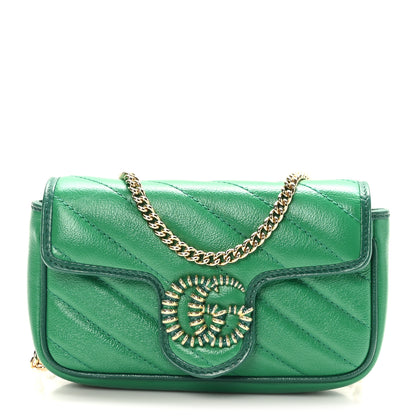 Gucci Azalea Calfskin Enamel Matelasse Diagonal Super Mini Torchon GG Marmont Shoulder Bag New Shamarock Emerald 1 of 10