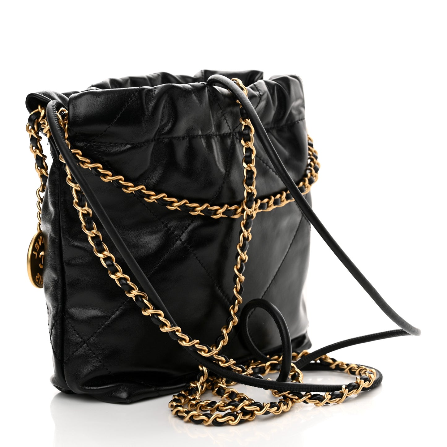 Shiny Calfskin Quilted Mini Chanel 22 Black