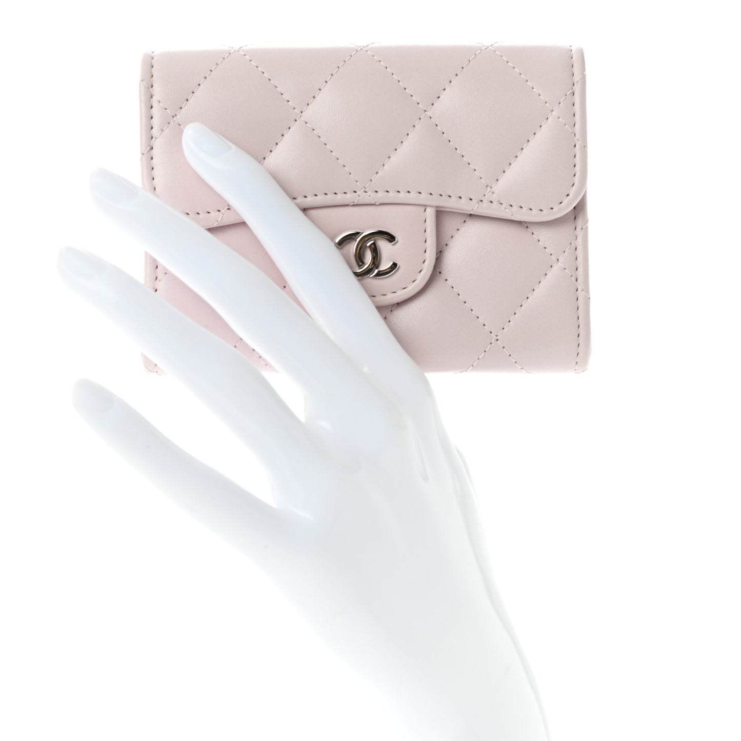 Lambskin Quilted Flap Card Holder Pink