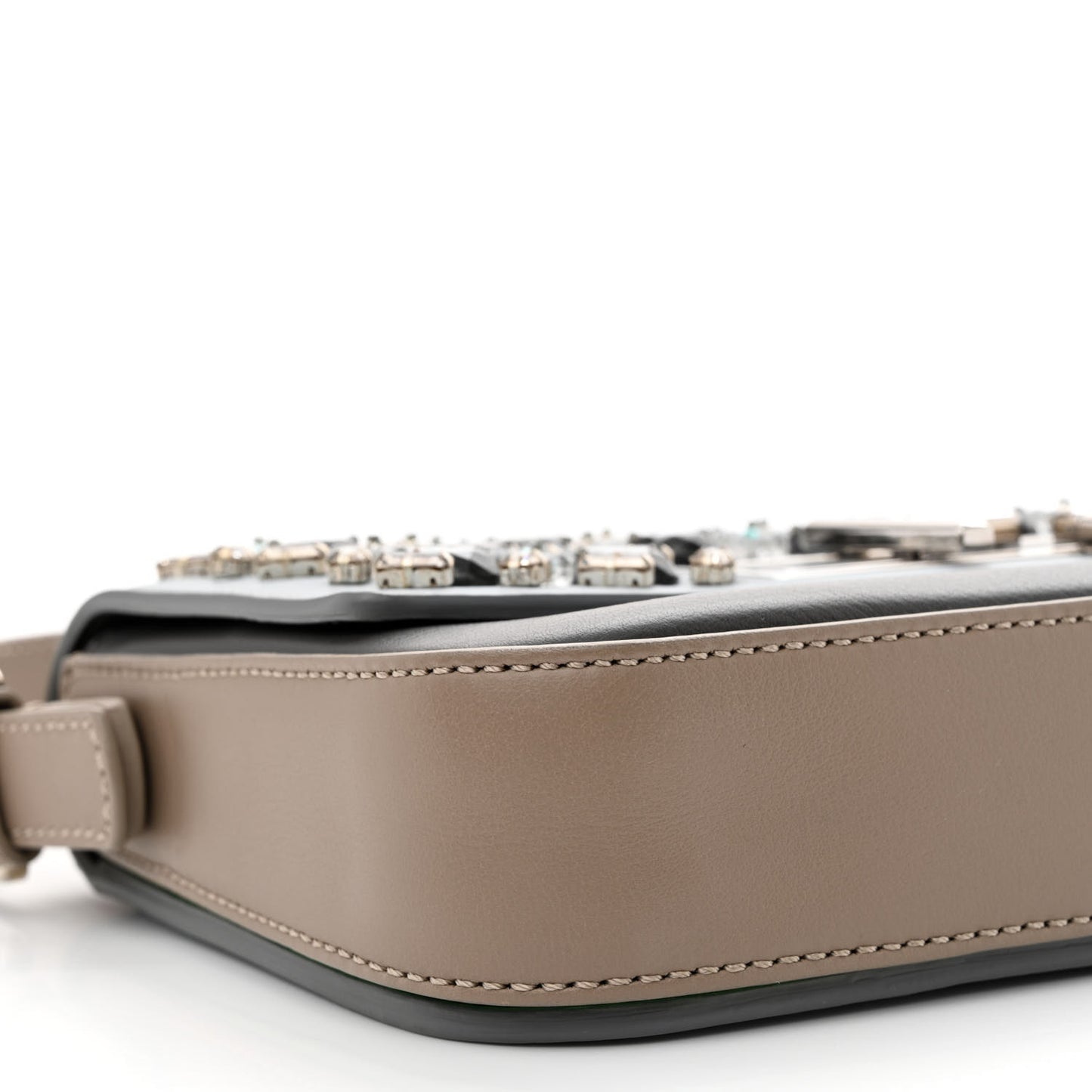 Vitello Dolce Crystal 3Baguette Shoulder Bag Blue Grey