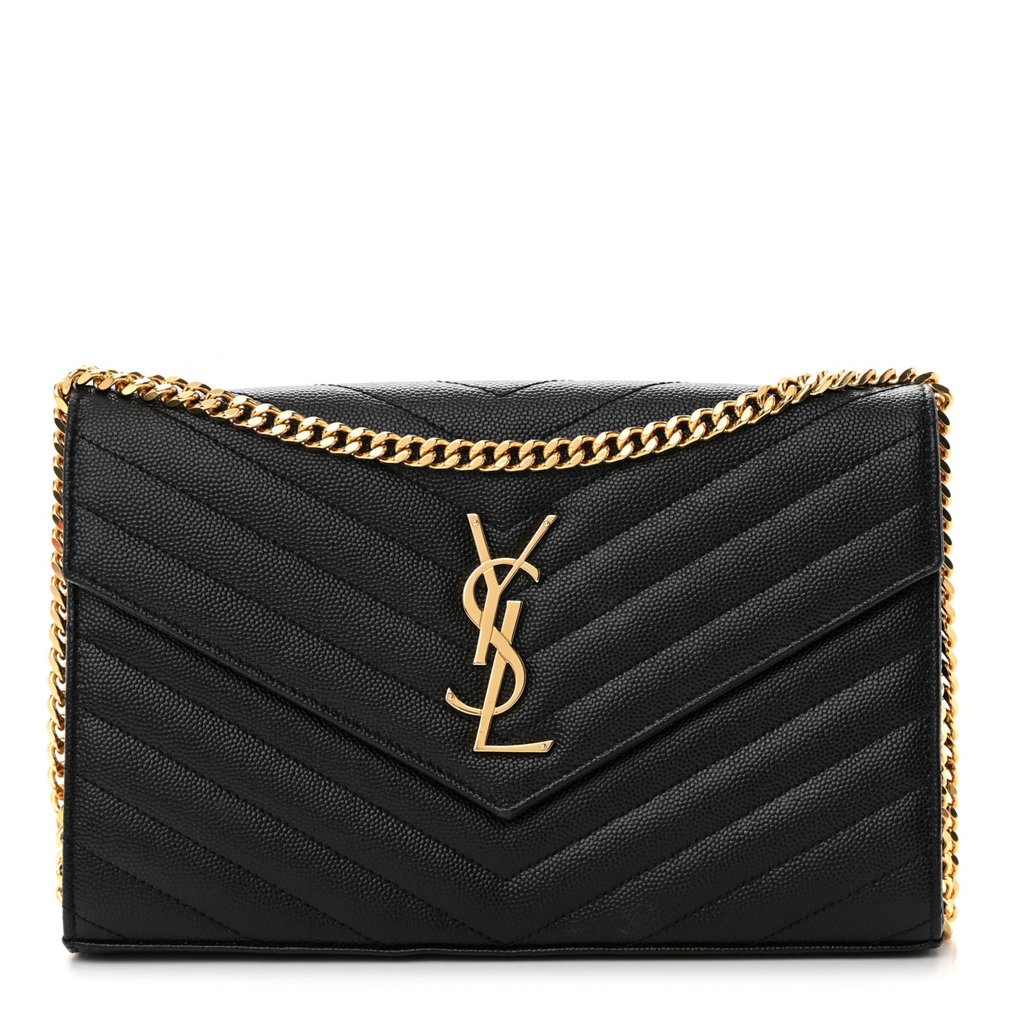 Grain De Poudre Matelasse Chevron Monogram Chain Wallet Black