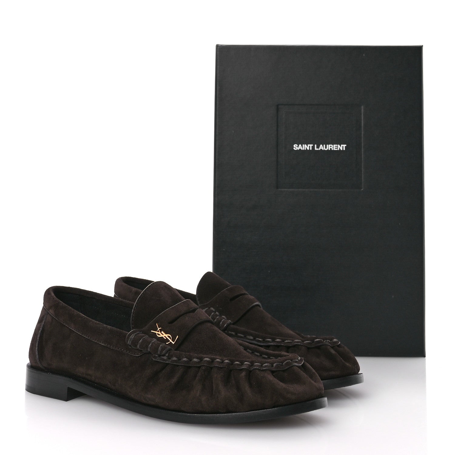 Saint Laurent Suede Le Loafer Penny Slippers 36.5 Dark Chocolate 9 of 9
