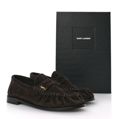 Saint Laurent Suede Le Loafer Penny Slippers 36.5 Dark Chocolate 9 of 9