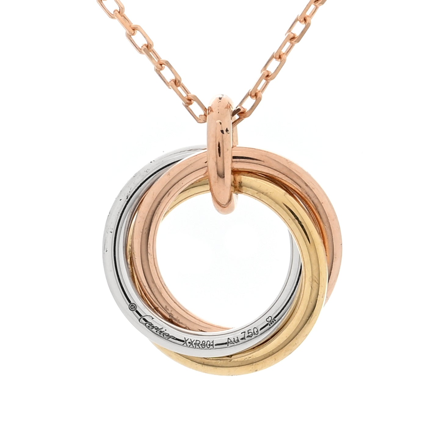 18K Pink White Yellow Gold Diamond Small Trinity Half Paved Pendant Necklace