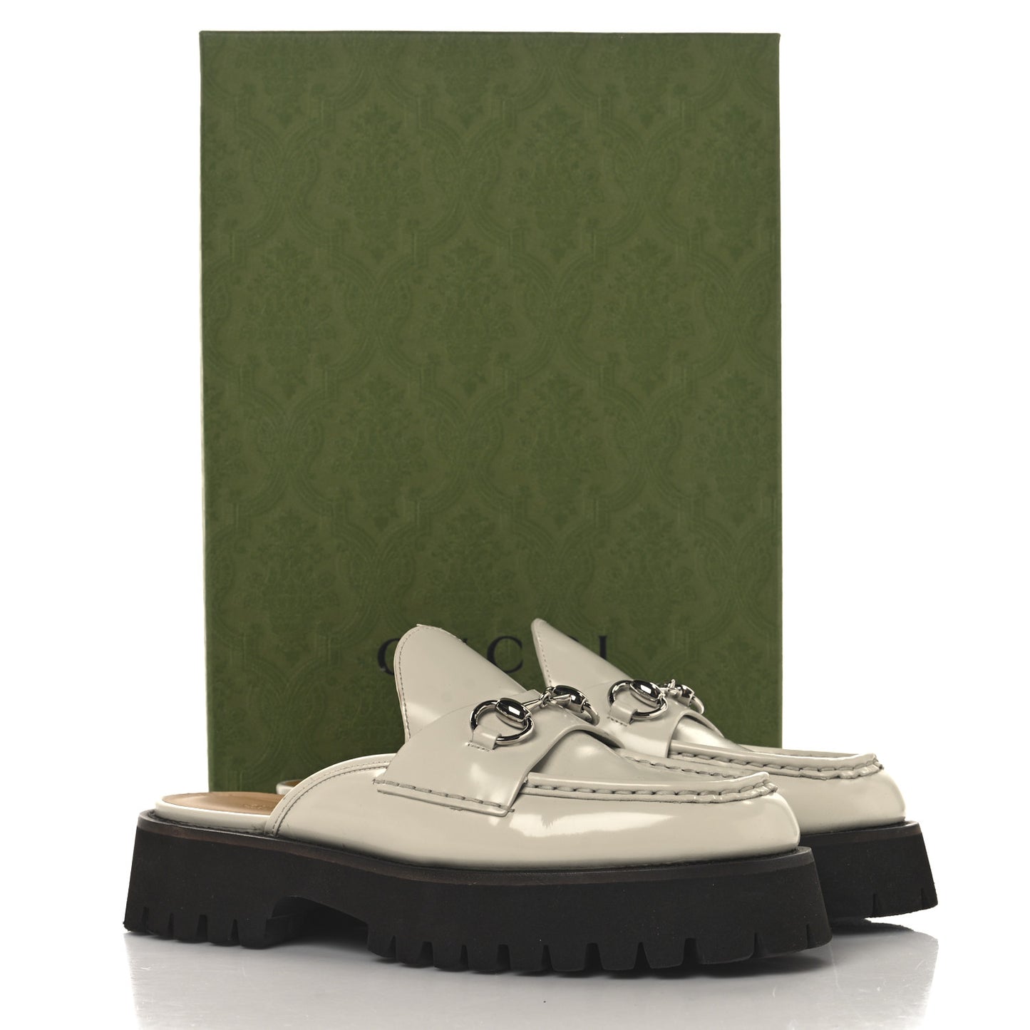 Cordovan Lux Horsebit Platform Mules 39.5 Mystic White
