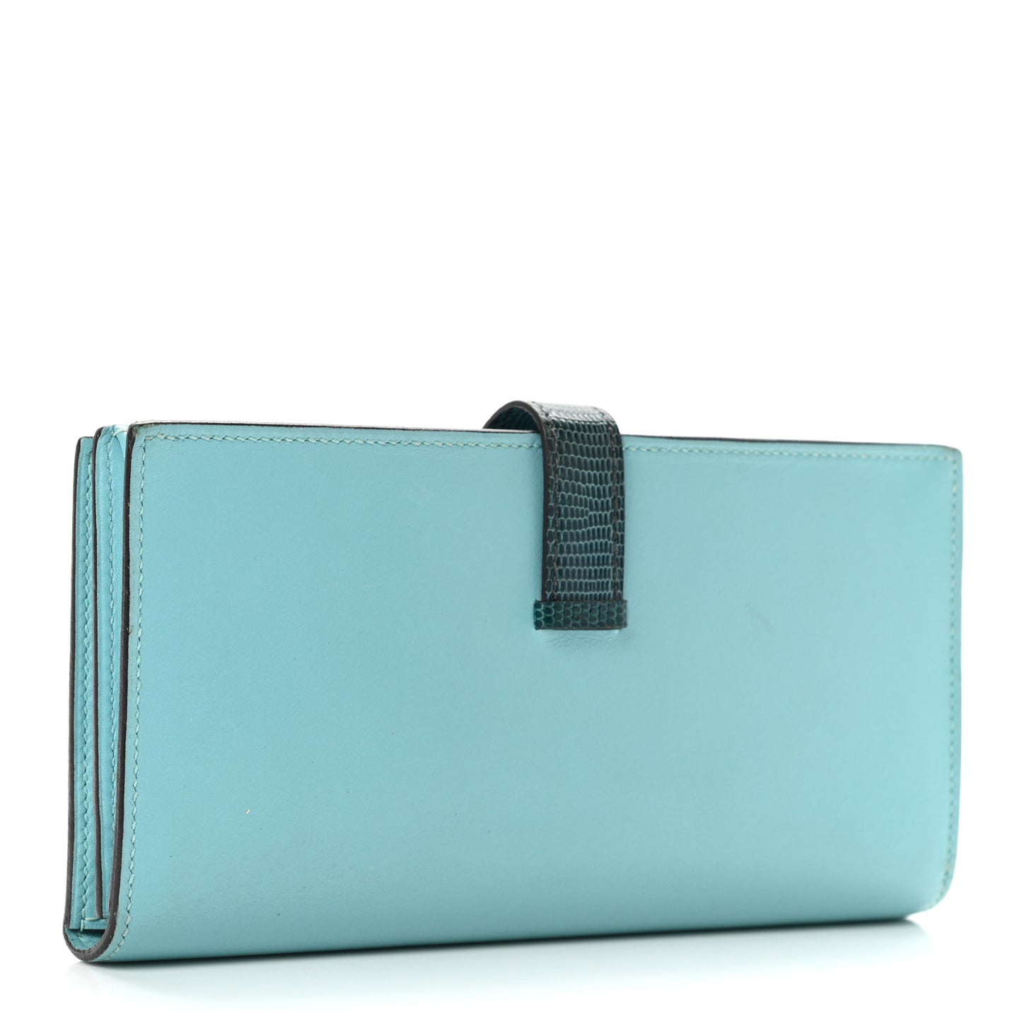 Tadelakt Lizard Bearn Gusset Wallet Bleu Atoll Bleu Petrole