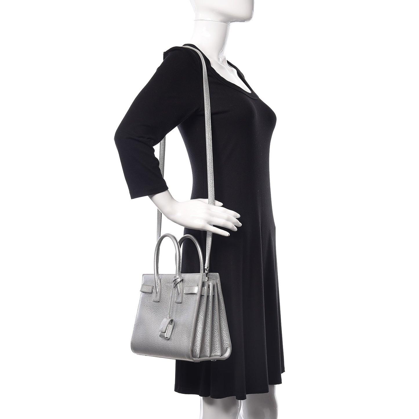 Metallic Grained Calfskin Baby Sac De Jour Silver