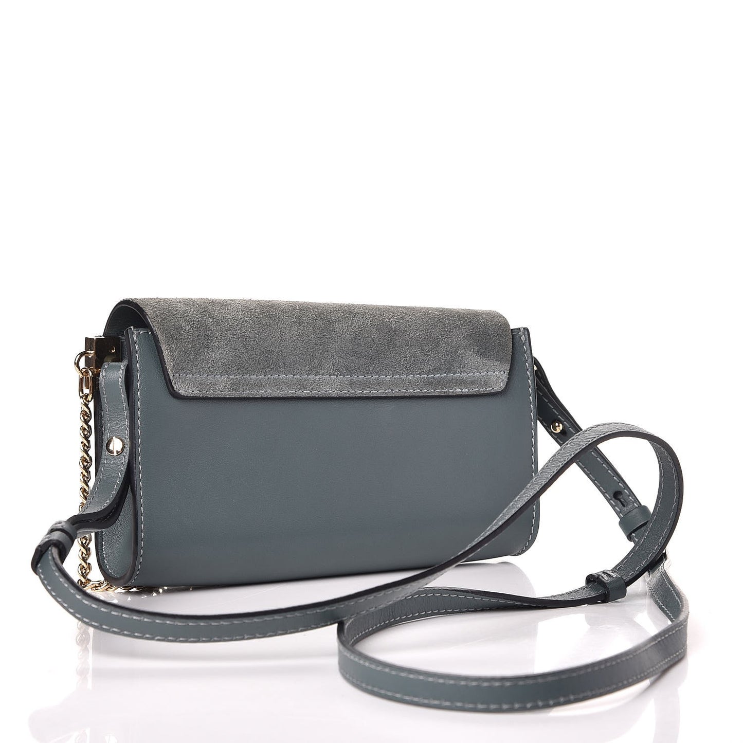 Suede Calfskin Faye Wallet On Strap Cloudy Blue
