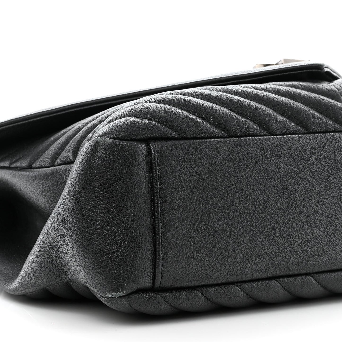 Sheepskin Matelasse Chevron Monogram Large College Satchel Black