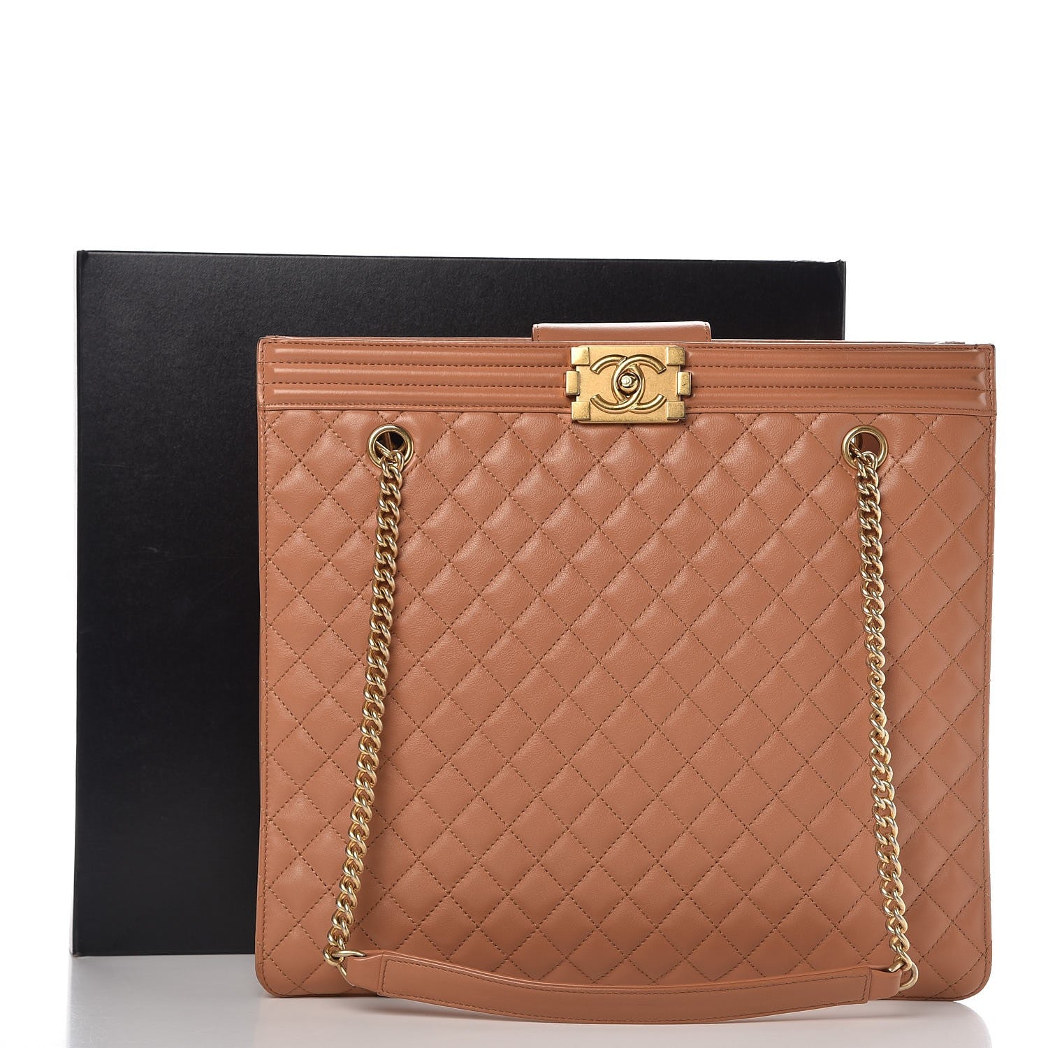 Chanel Calfskin Quilted Large Boy Tote Camel 14 of 14