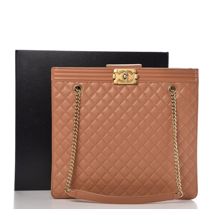 Chanel Calfskin Quilted Large Boy Tote Camel 14 of 14