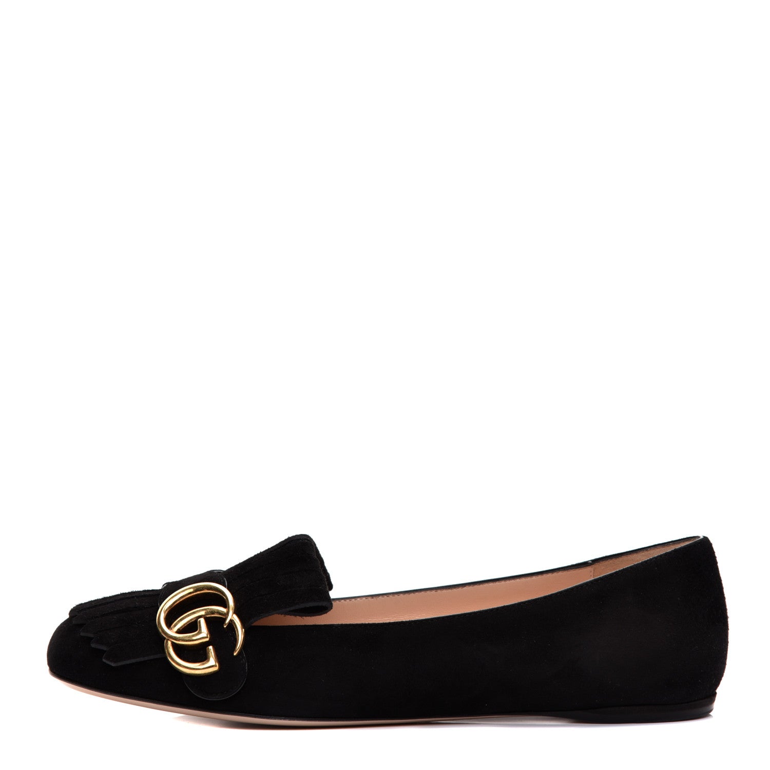 Gucci Kid Scamosciato GG Marmont Fringe Flats 38 Black 1 of 10