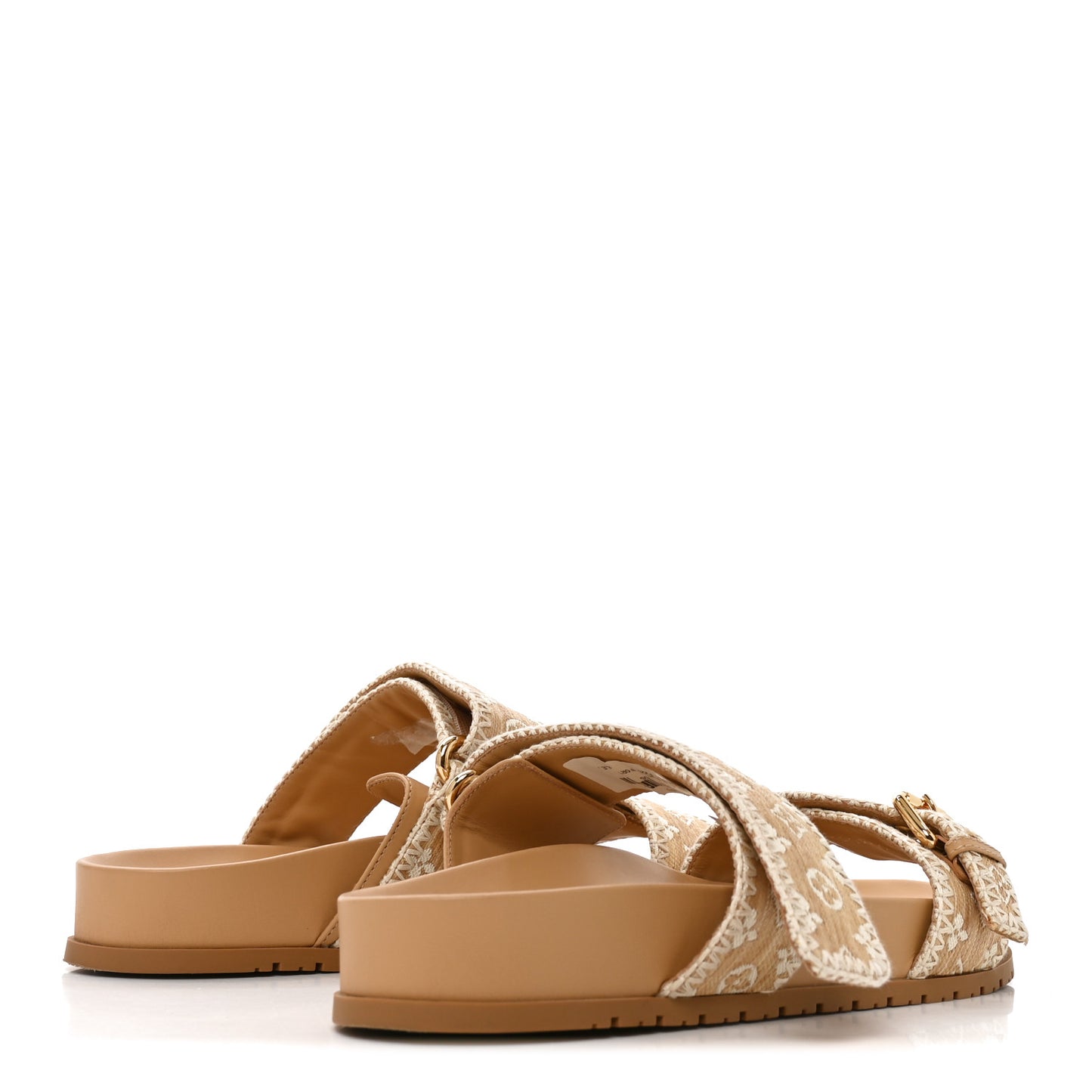 Raffia Monogram Bom Dia Flat Mule Sandals 39 Natural