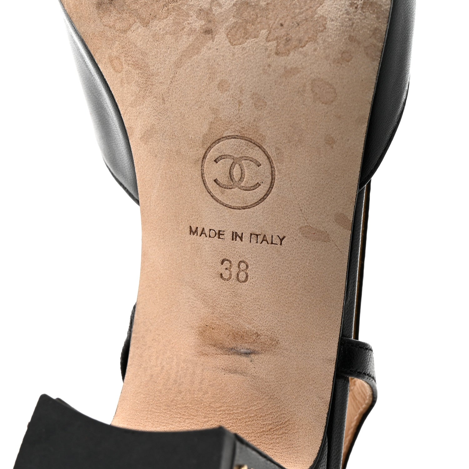 Chanel Goatskin Grosgrain Cap Toe CC Slingback Pumps 38 Black 7 of 10