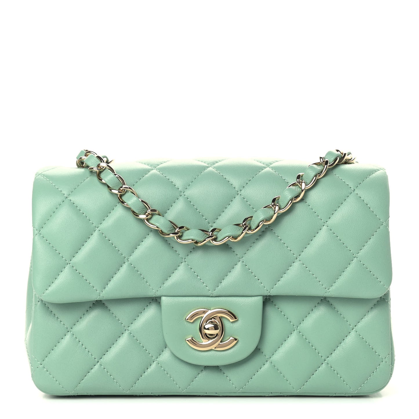 Lambskin Quilted Mini Rectangular Flap Green