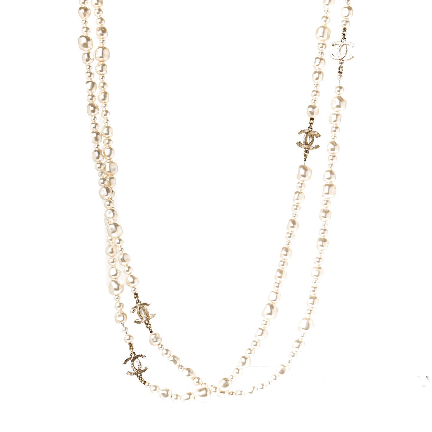 Pearl CC Long Necklace Light Gold
