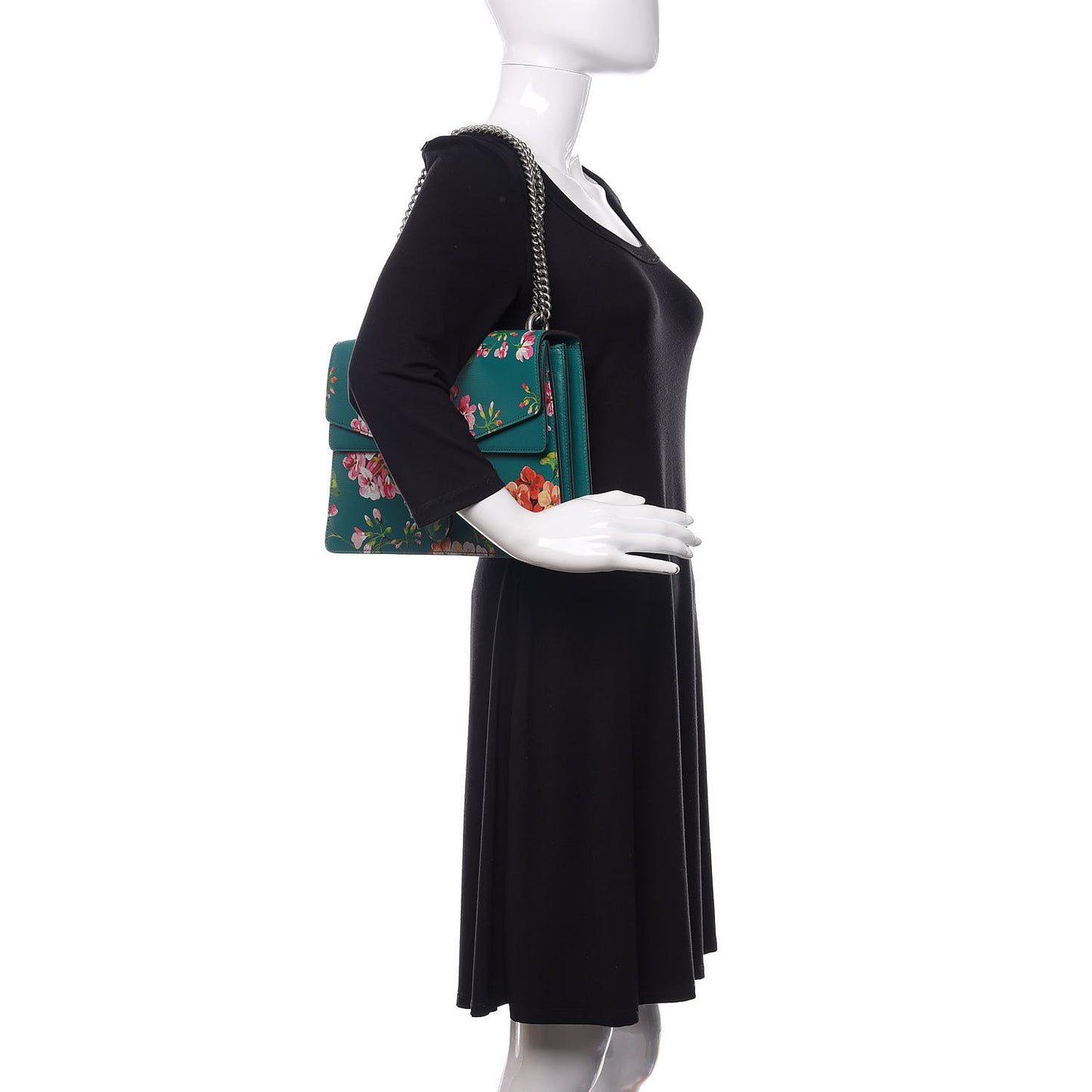 Calfskin Blooms Print Medium Dionysus Shoulder Bag Bright Emerald Multicolor