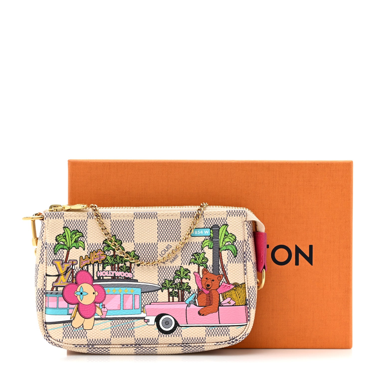 Louis Vuitton Damier Azur 2021 Christmas Animation Hollywood Mini Pochette Accessories Fuchsia 12 of 12