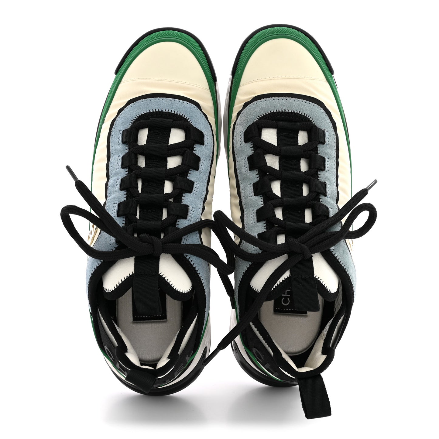 Suede Calfskin Mixed Fibers CC Sneakers 39 Ivory Green Light Blue 39 Ivory Green Light Blue