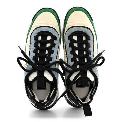 Chanel Suede Calfskin Mixed Fibers CC Sneakers 39 Ivory Green Light Blue 39 Ivory Green Light Blue 2 of 10