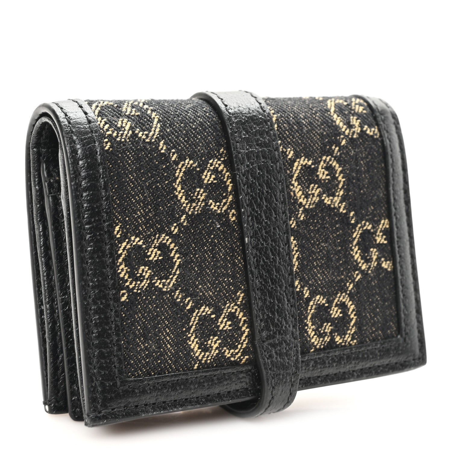 Gucci Jacquard Black Denim GG Monogram Textured Dollar Calfskin Jackie 1961 Card Case Black Ivory 3 of 7