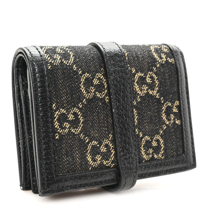 Gucci Jacquard Black Denim GG Monogram Textured Dollar Calfskin Jackie 1961 Card Case Black Ivory 3 of 7