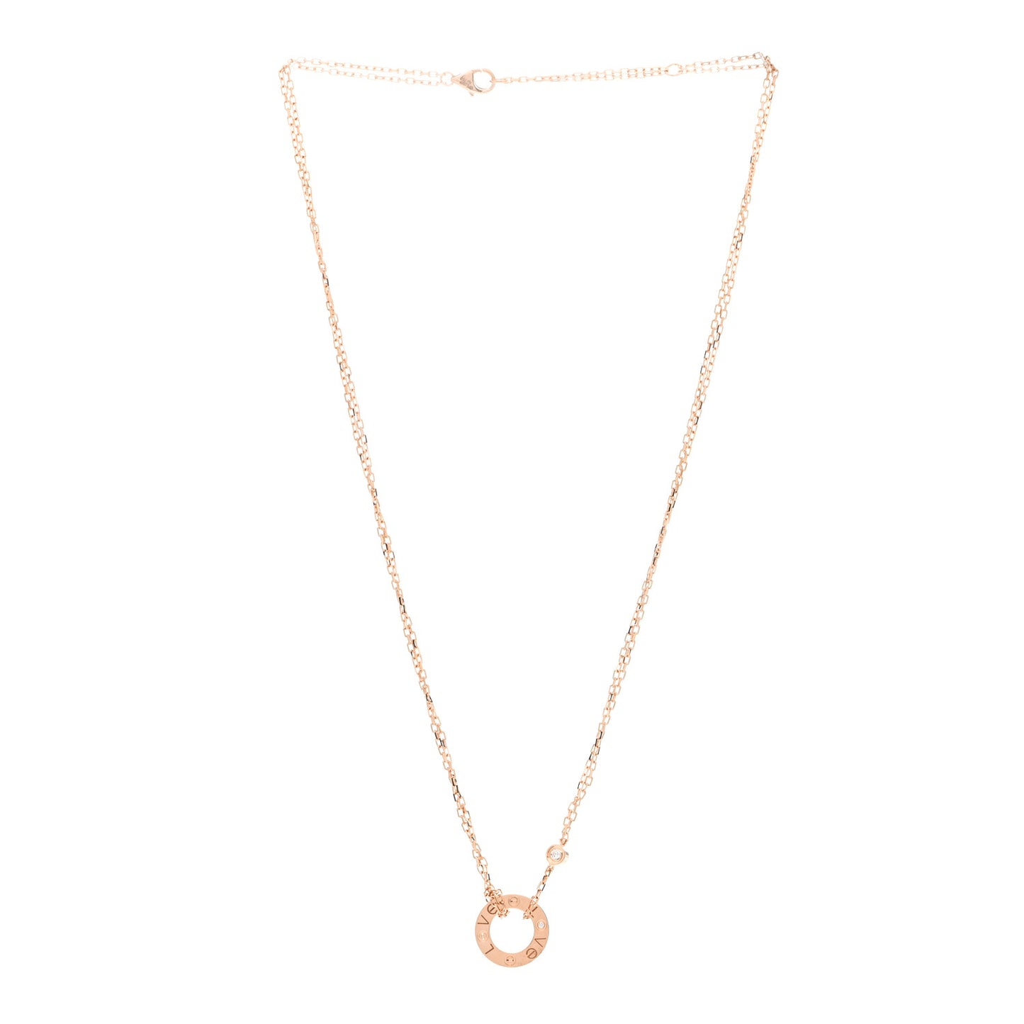 18K Pink Gold 2 Diamond LOVE Necklace