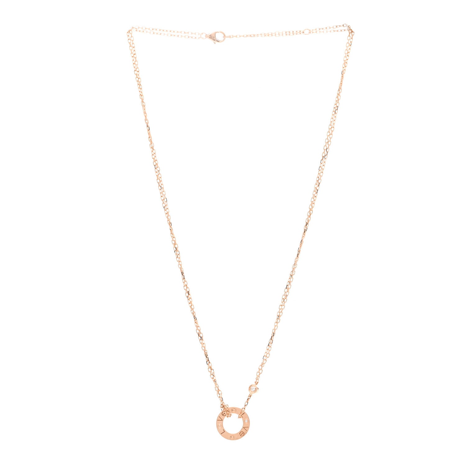 Cartier 18K Pink Gold 2 Diamond LOVE Necklace 2 of 4