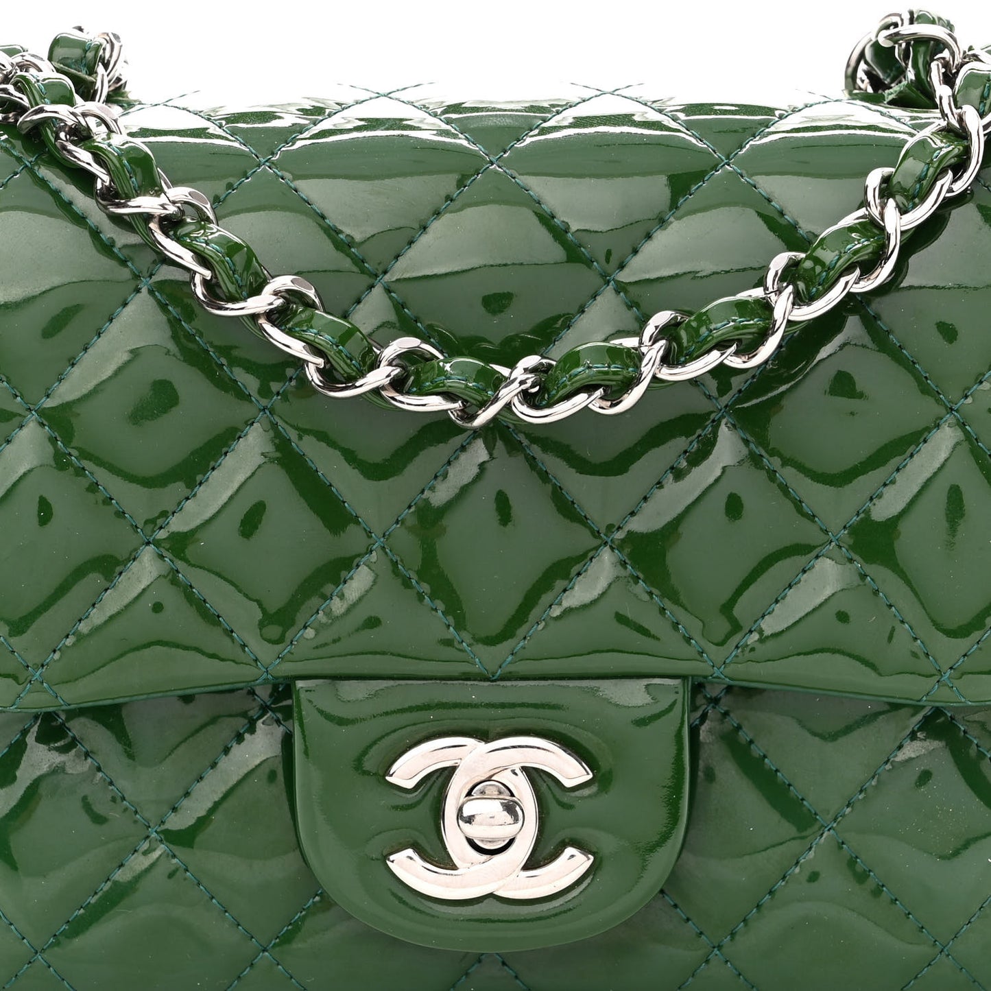 Patent Quilted Mini Square Flap Green