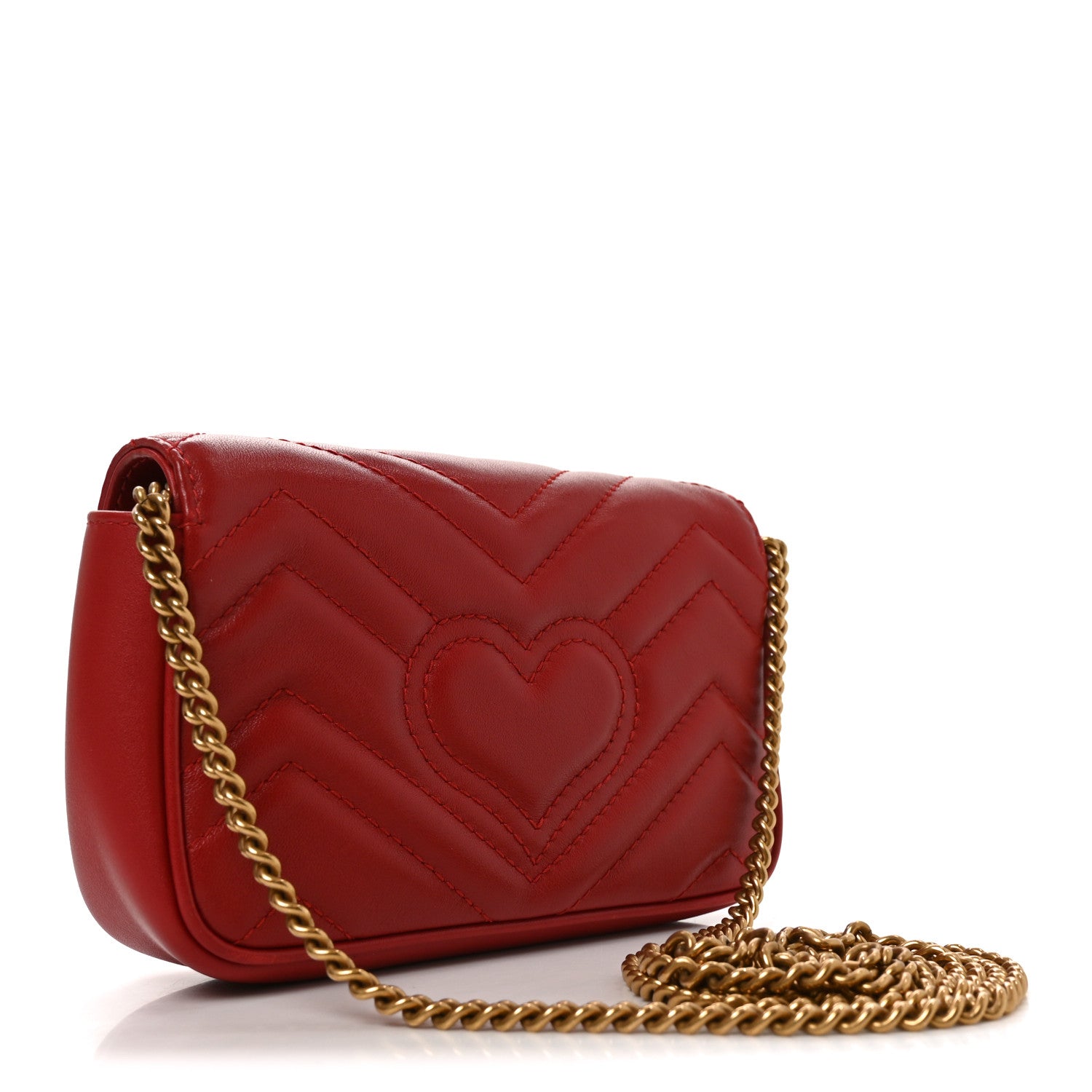 Gucci Calfskin Matelasse Super Mini GG Marmont Shoulder Bag Hibiscus Red 3 of 11