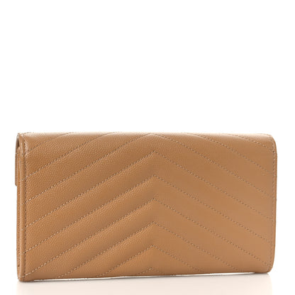 Saint Laurent Grain De Poudre Matelasse Chevron Monogram Flap Wallet Cork 3 of 9