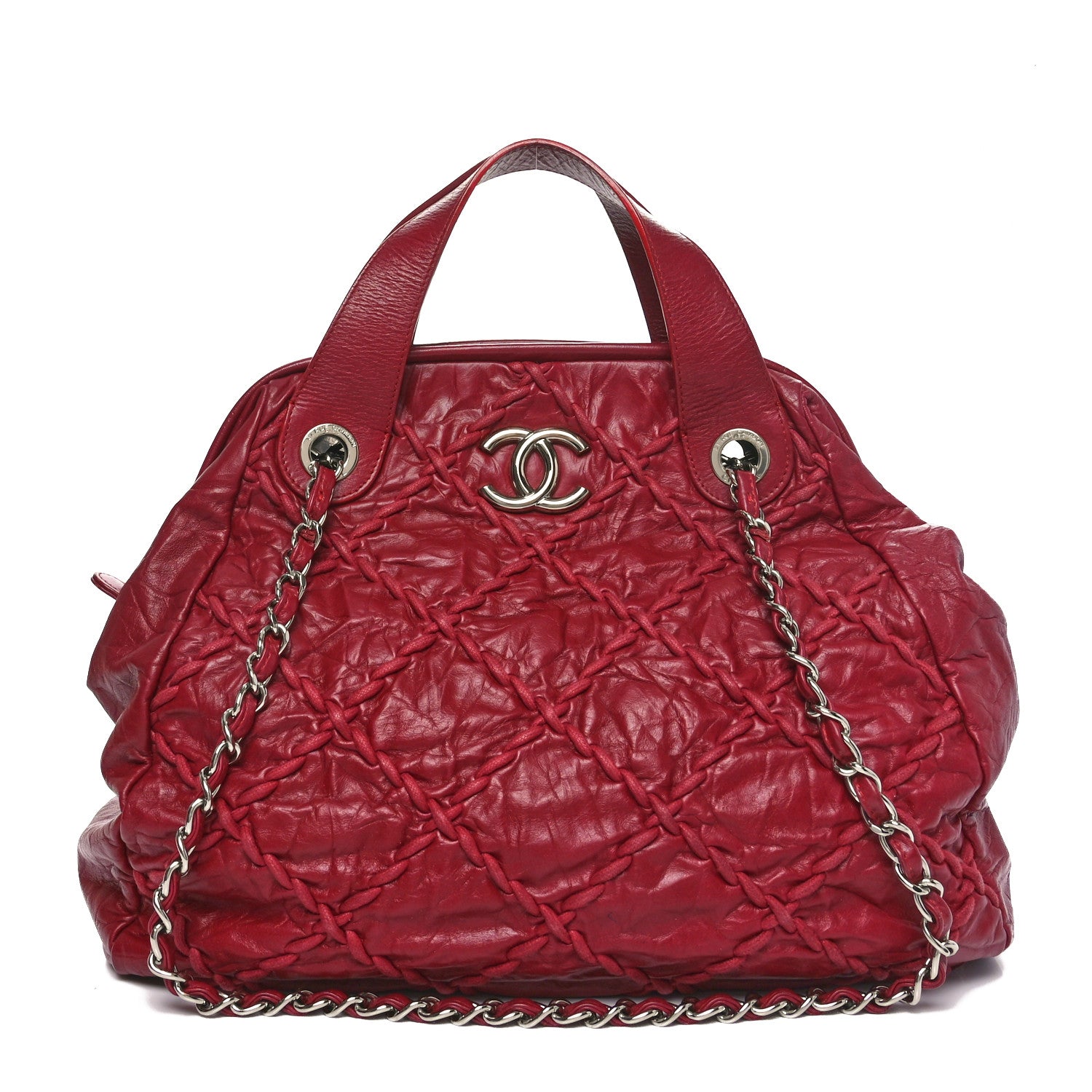 Chanel Calfskin Ultra Stitch Large Bowler Red 1 of 10
